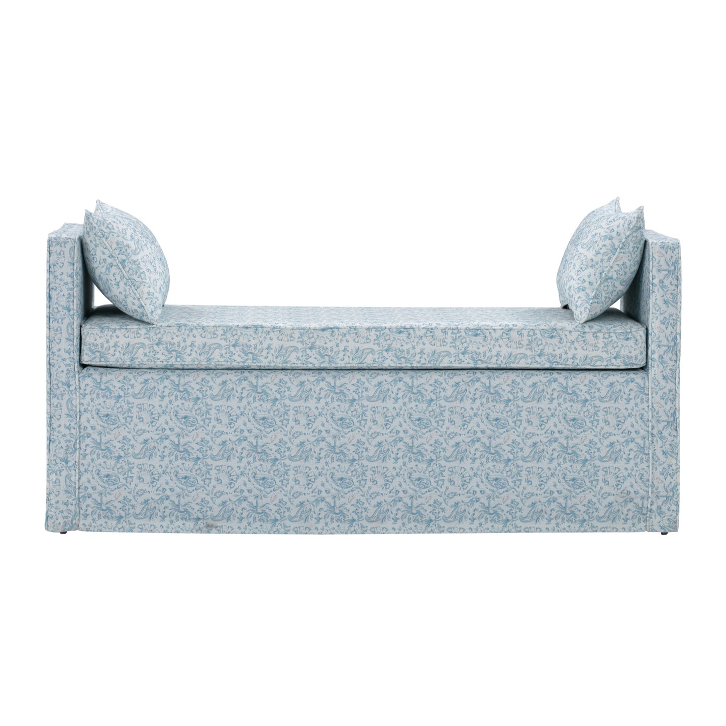 53" Red And Black Upholstered Linen Floral Bench