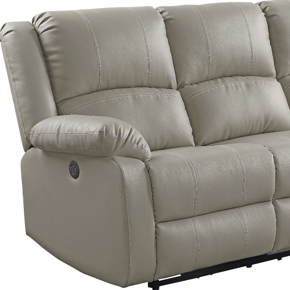81" Beige And Black Faux Leather Reclining USB Sofa
