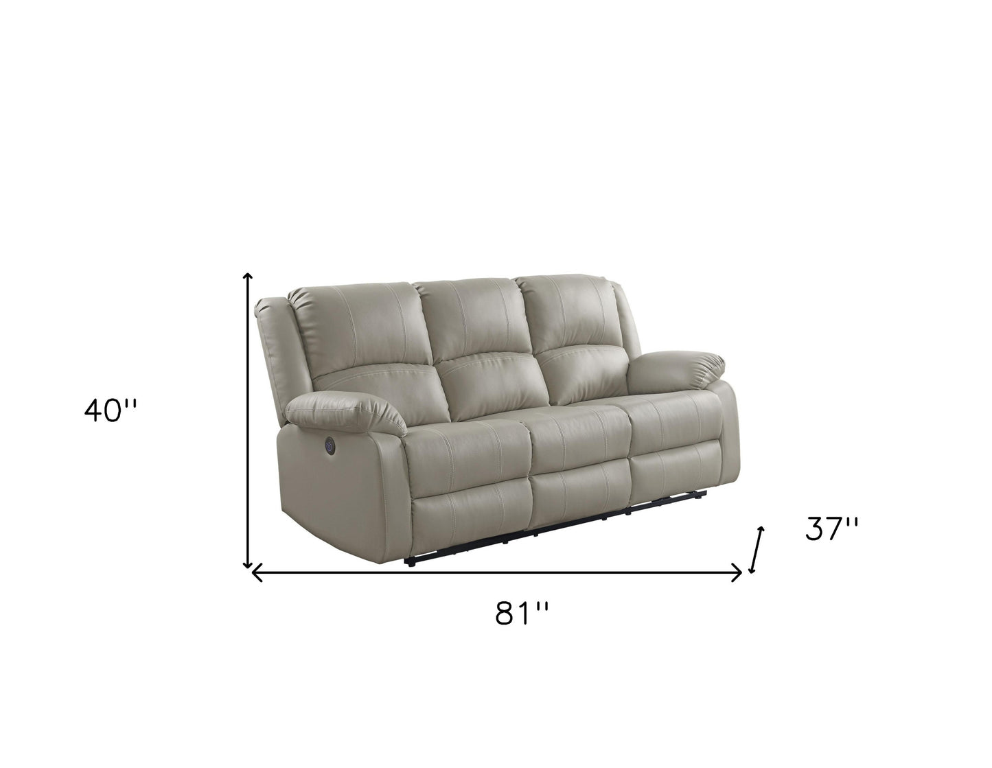 81" Beige And Black Faux Leather Reclining USB Sofa