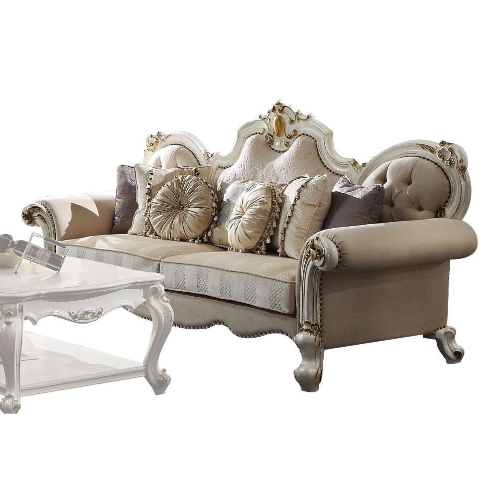 93" Fabric Velvet And Pearl Sofa With Three Toss Pillows