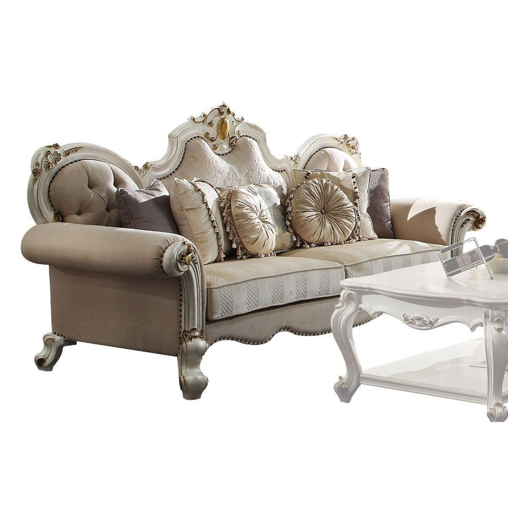 93" Fabric Velvet And Pearl Sofa With Three Toss Pillows