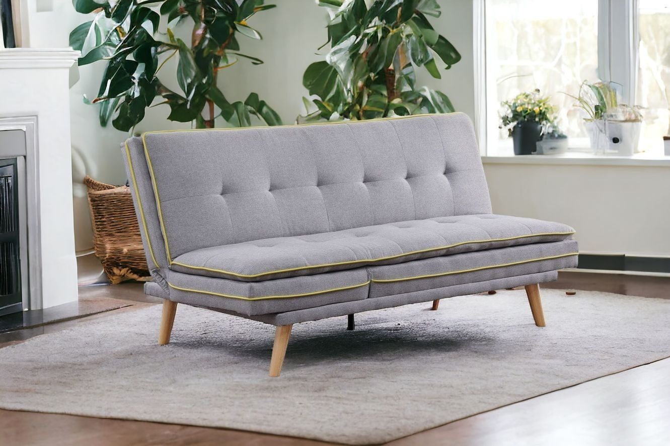 72" Gray Linen And Brown Sofa