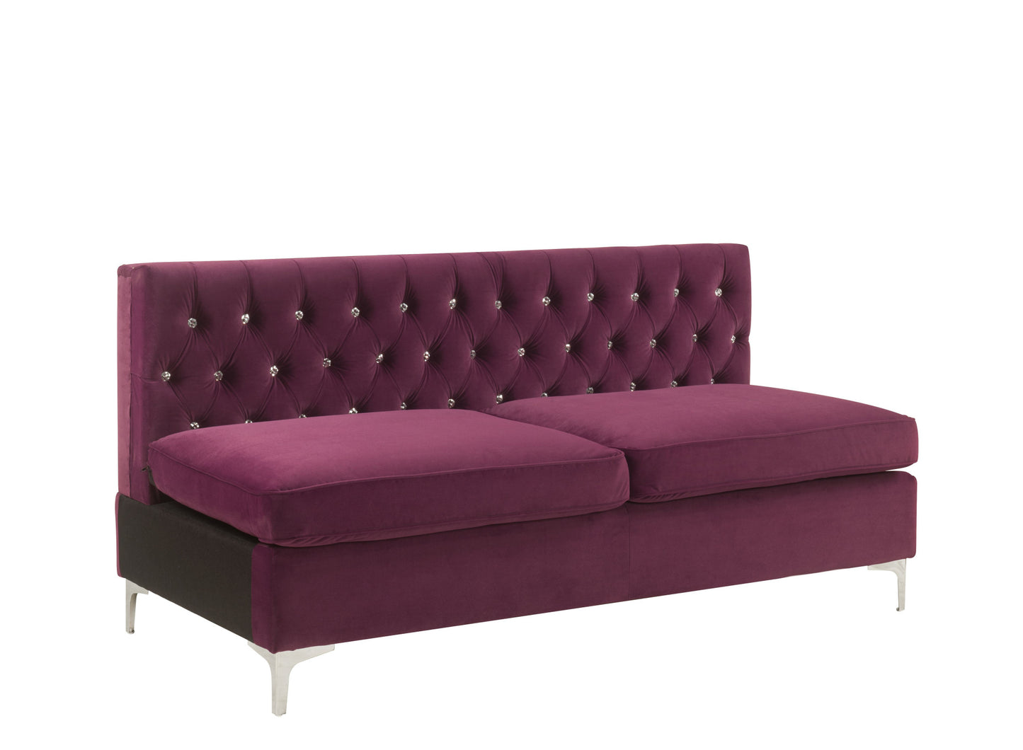 69" Burgundy Velvet And Silver Sofa With Two Toss Pillows