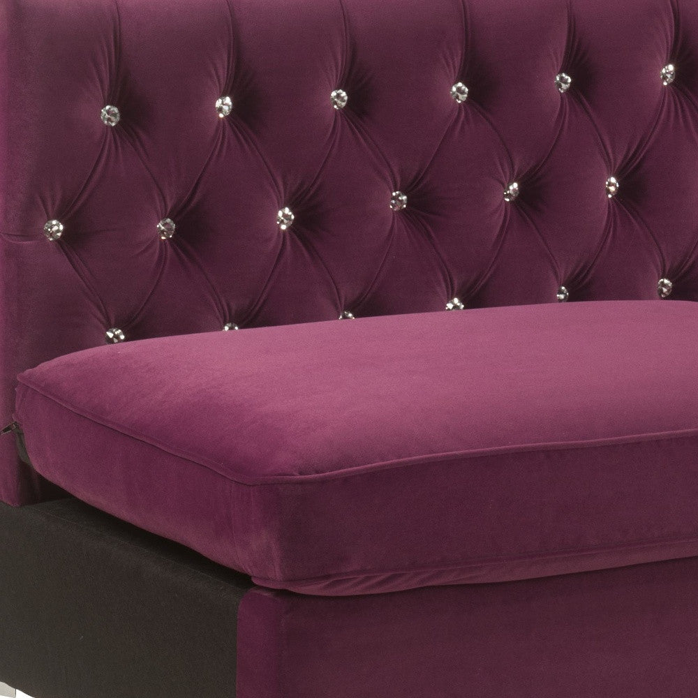 69" Burgundy Velvet And Silver Sofa With Two Toss Pillows