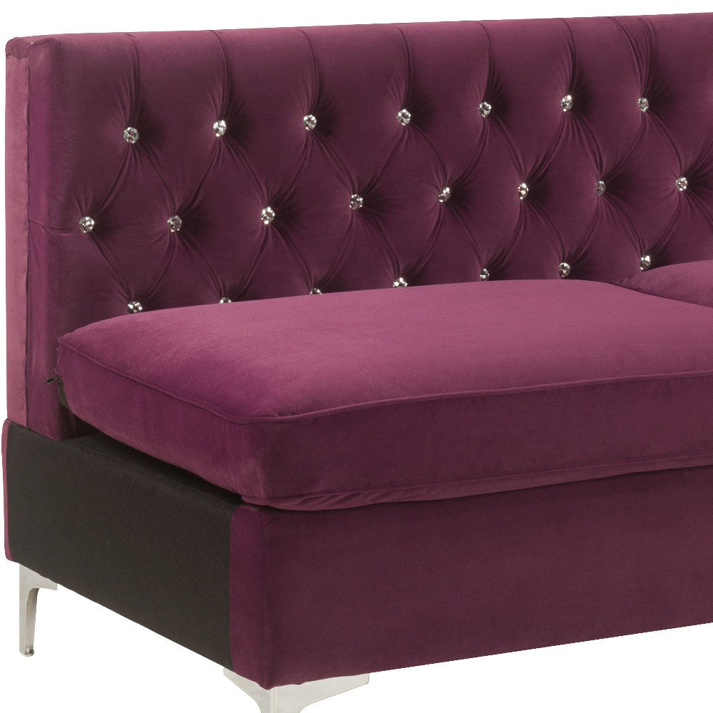 69" Burgundy Velvet And Silver Sofa With Two Toss Pillows