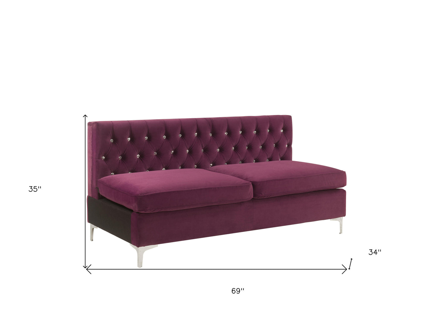 69" Burgundy Velvet And Silver Sofa With Two Toss Pillows