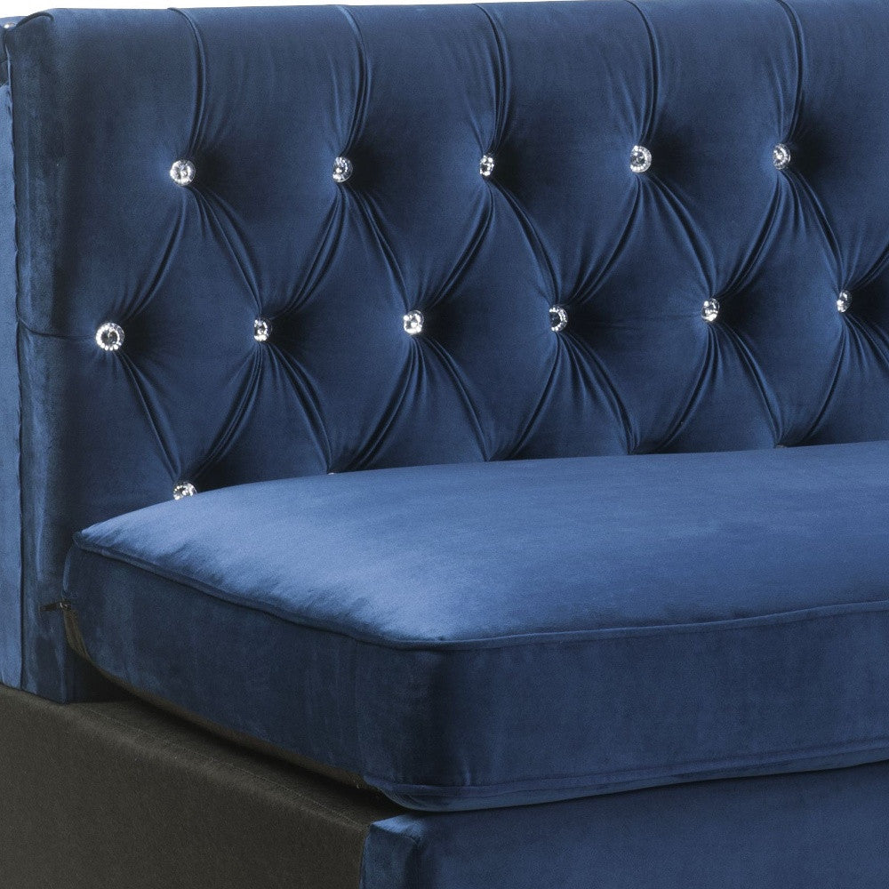 69" Blue Velvet And Silver Sofa With Two Toss Pillows