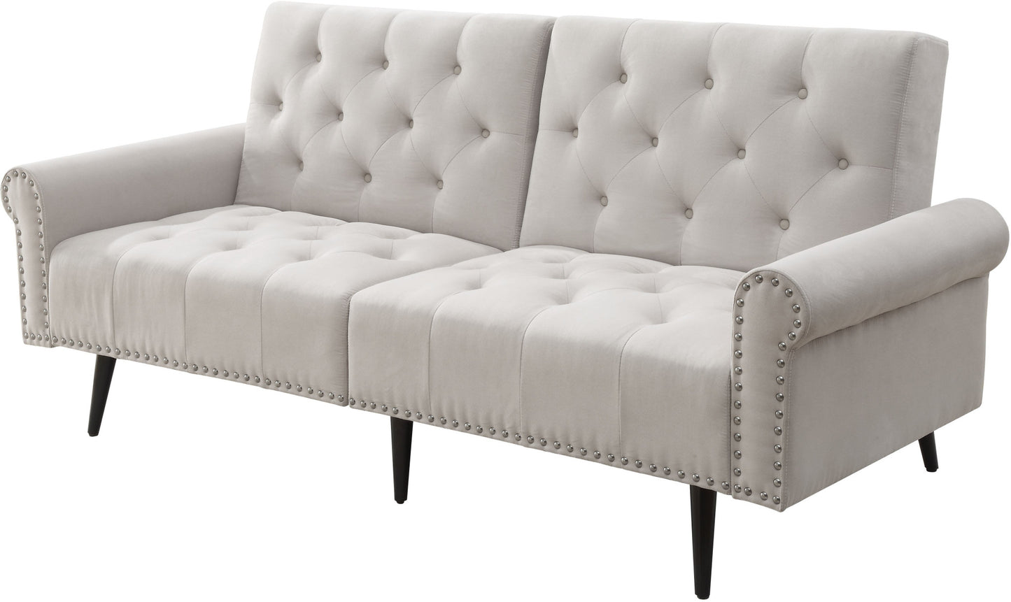 82" Beige Velvet And Black Sofa