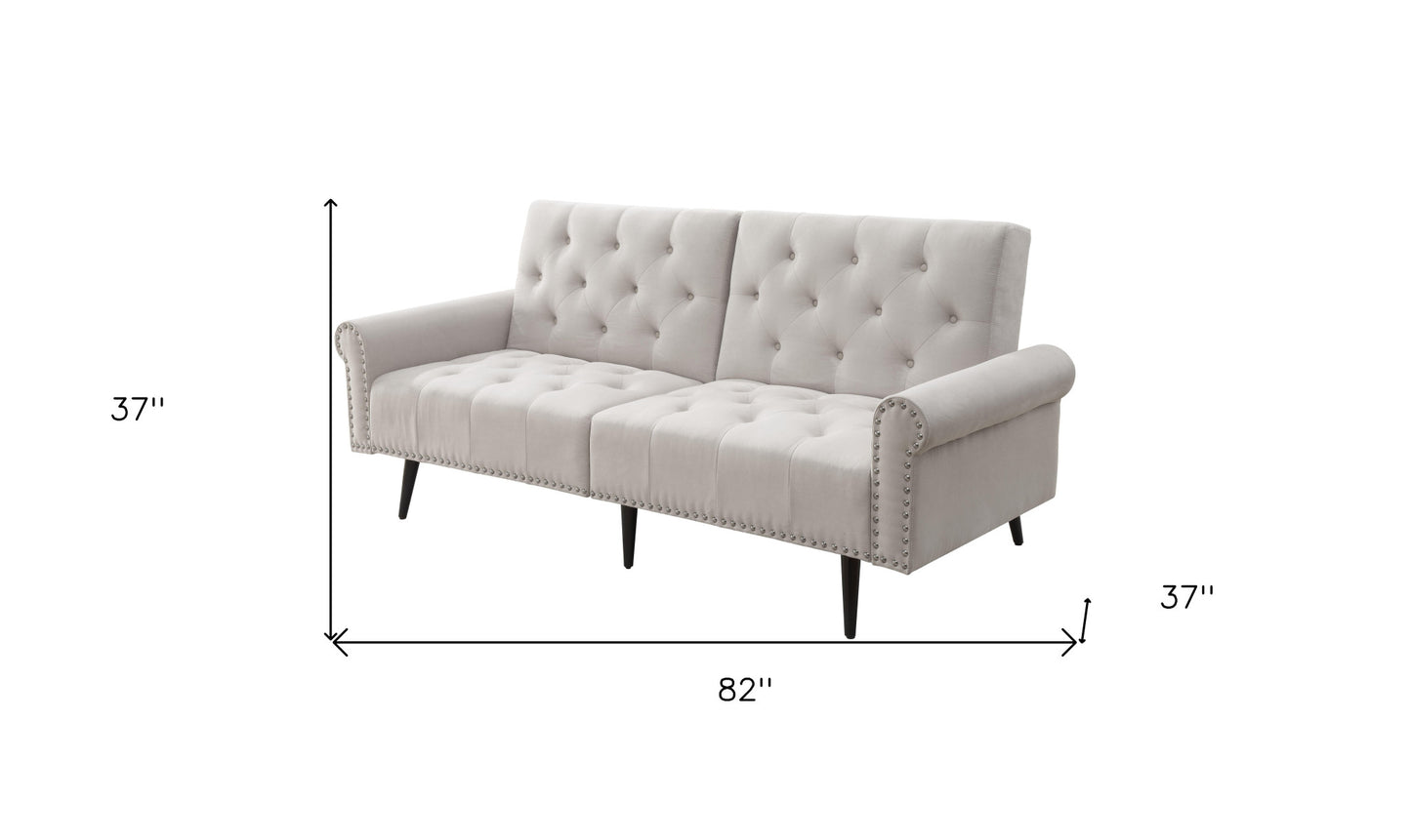82" Beige Velvet And Black Sofa