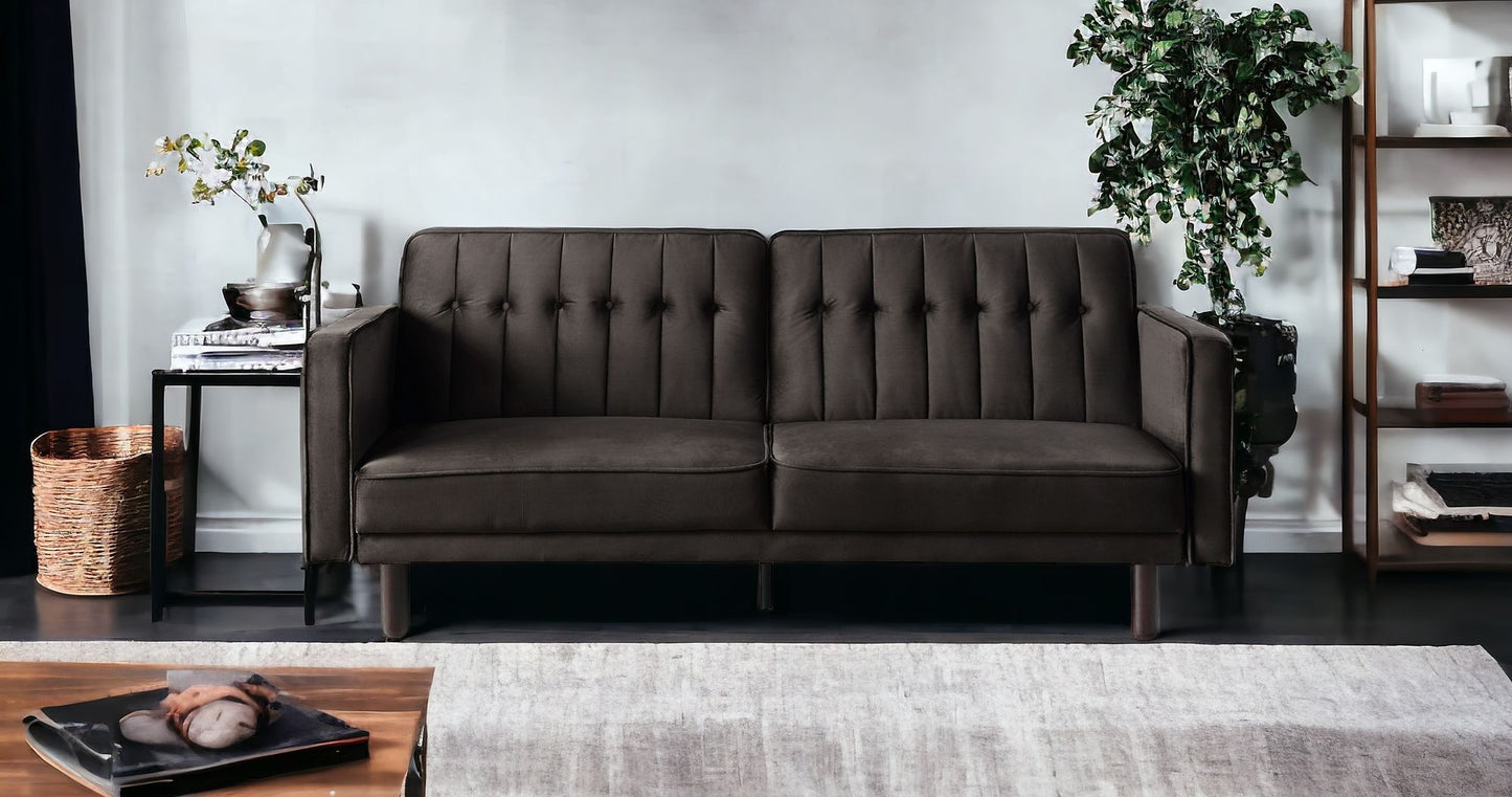 79" Brown Velvet And Black Sleeper Sofa