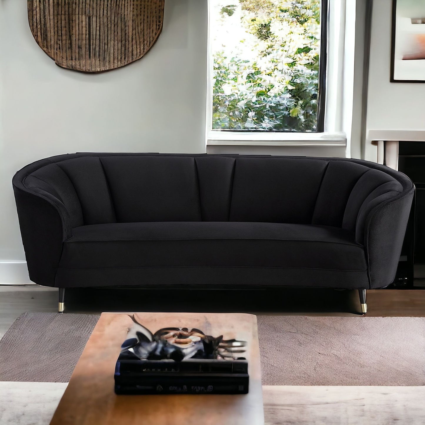 92" Black Velvet Sofa