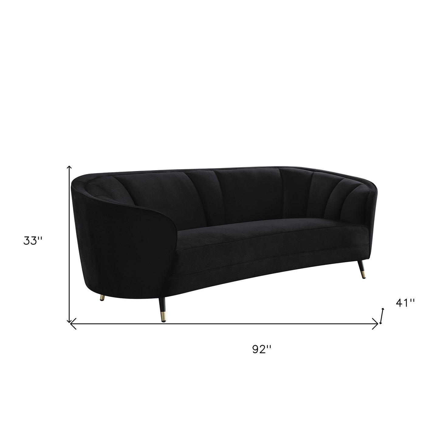 92" Black Velvet Sofa
