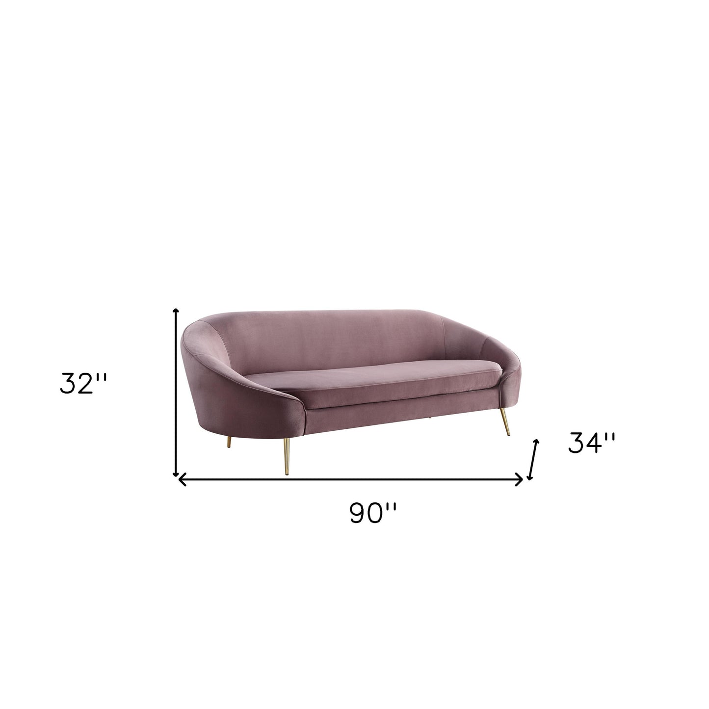 90" Pink Velvet And Gold Sofa