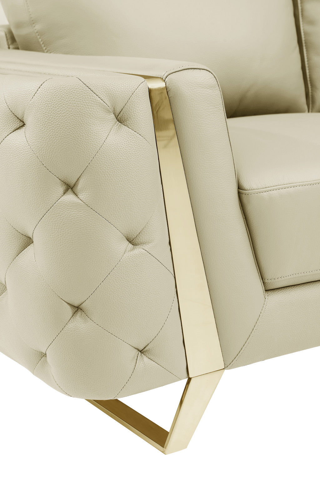 90" Beige And Gold Italian Leather Sofa