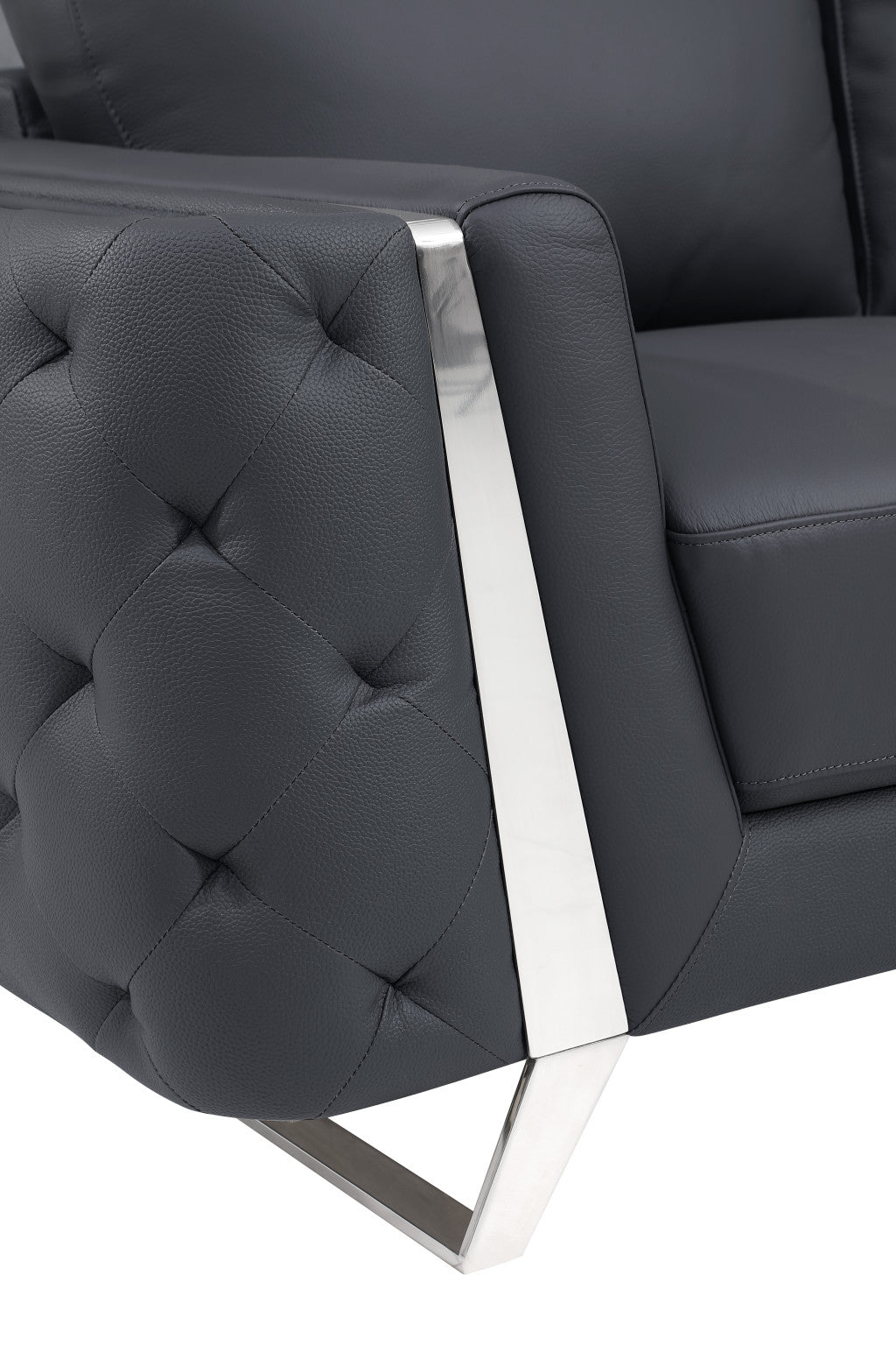90" Dark Gray And Silver Italian Leather Sofa