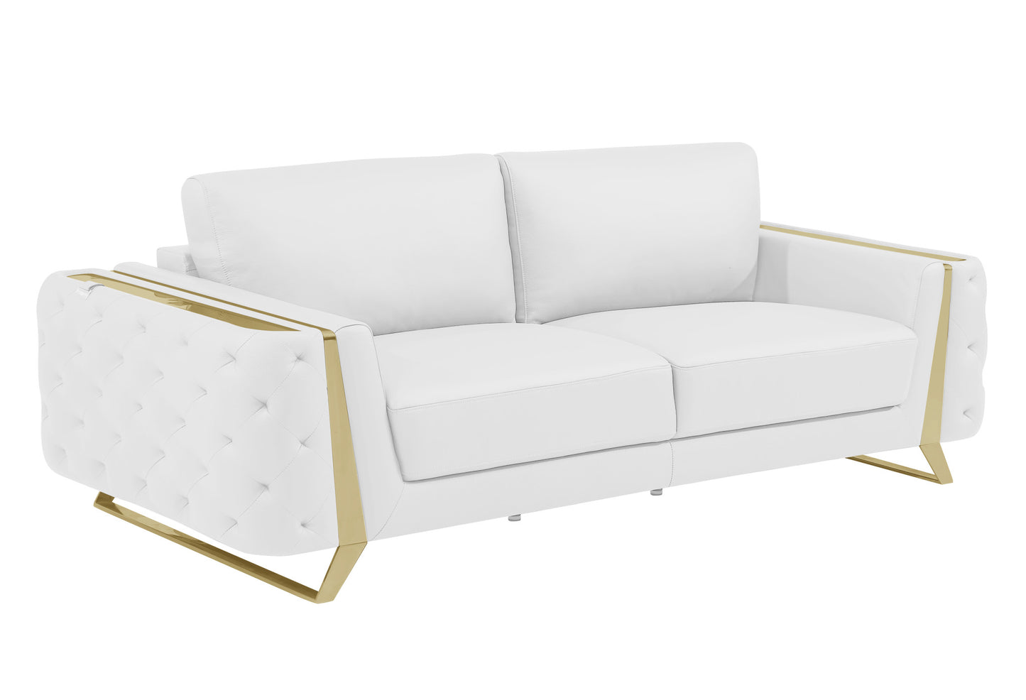 90" White And Gold Italian Leather Sofa