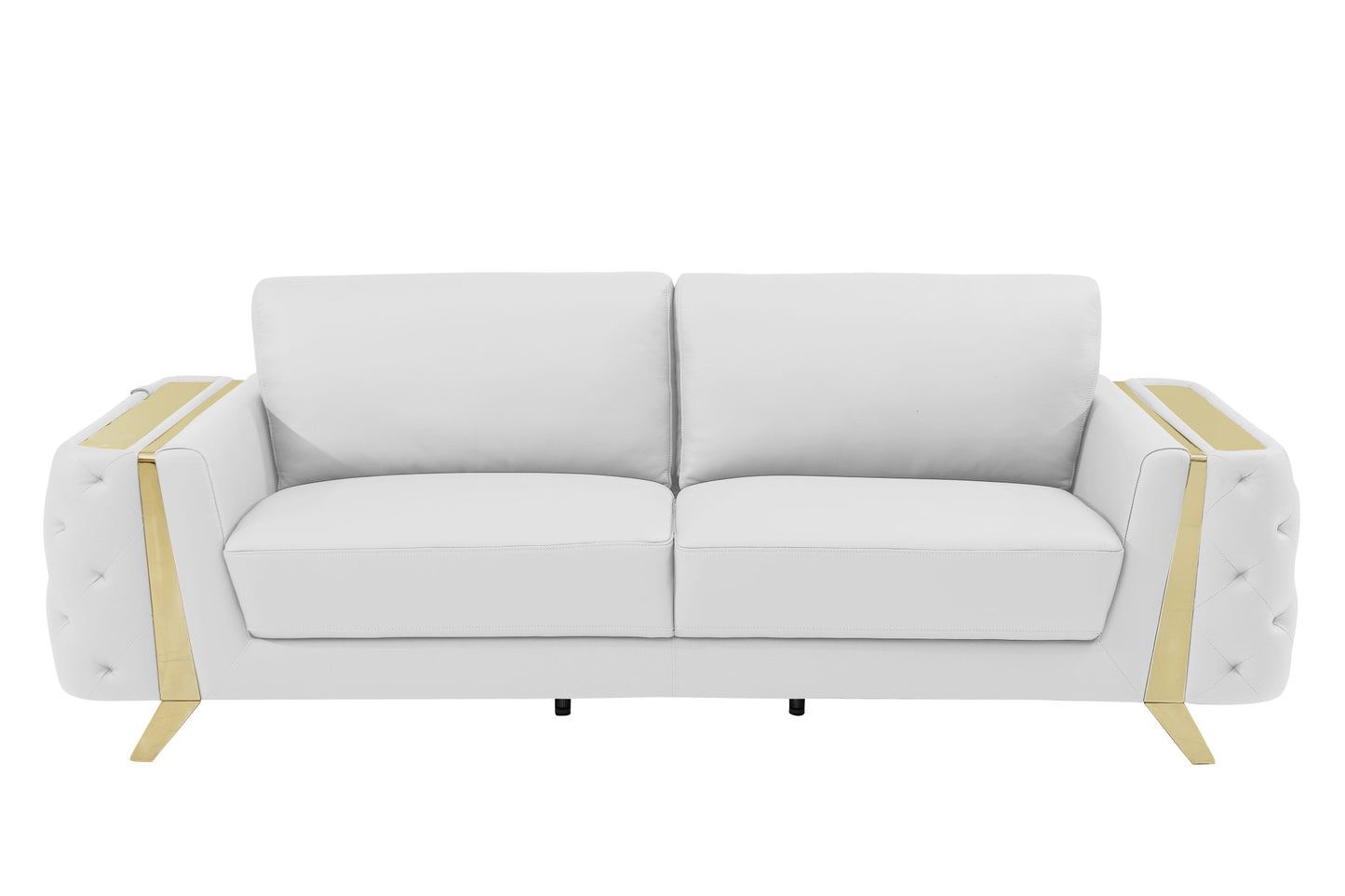 90" White And Gold Italian Leather Sofa