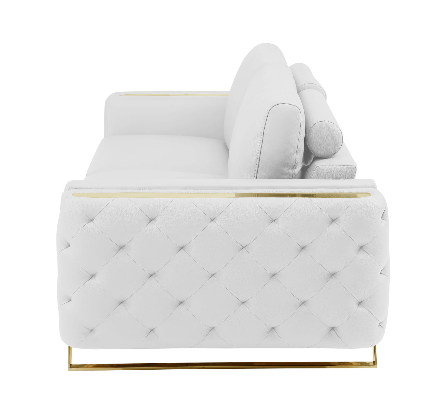 90" White And Gold Italian Leather Sofa