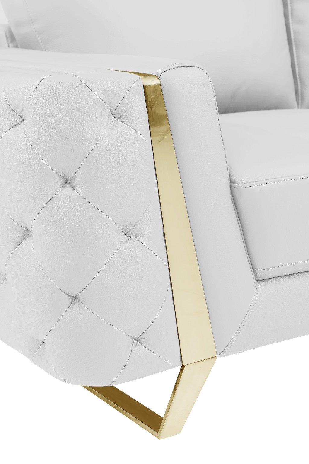 90" White And Gold Italian Leather Sofa