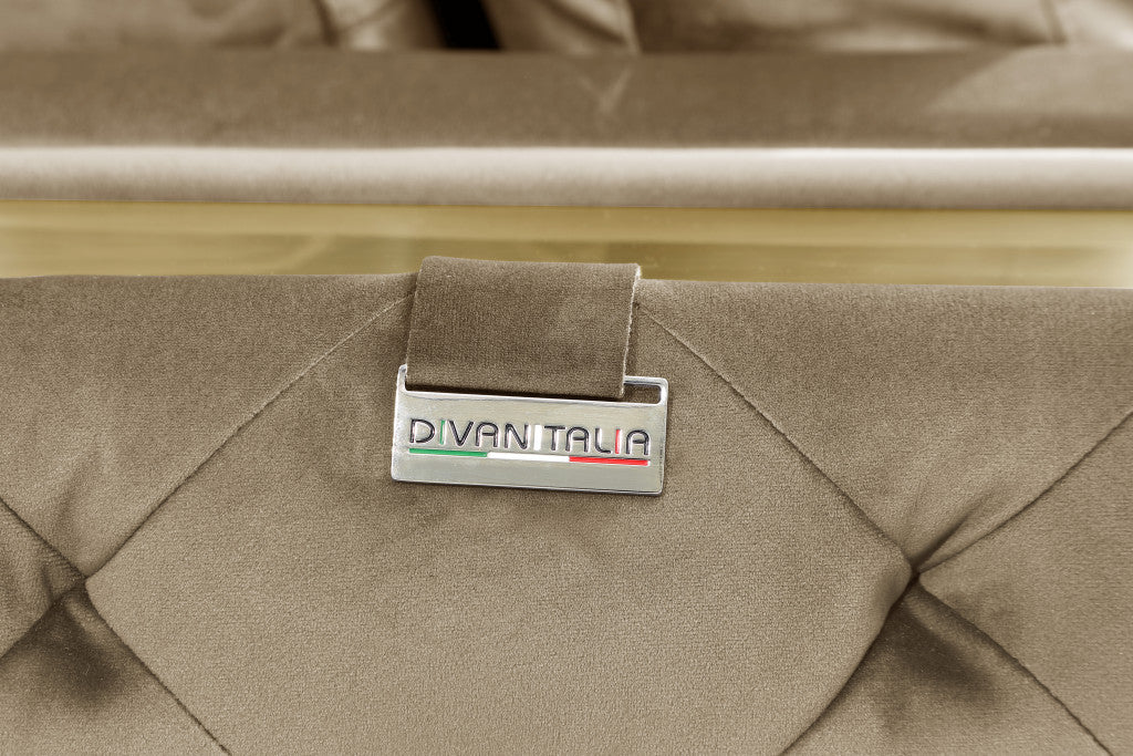 90" Beige And Gold Velvet Sofa