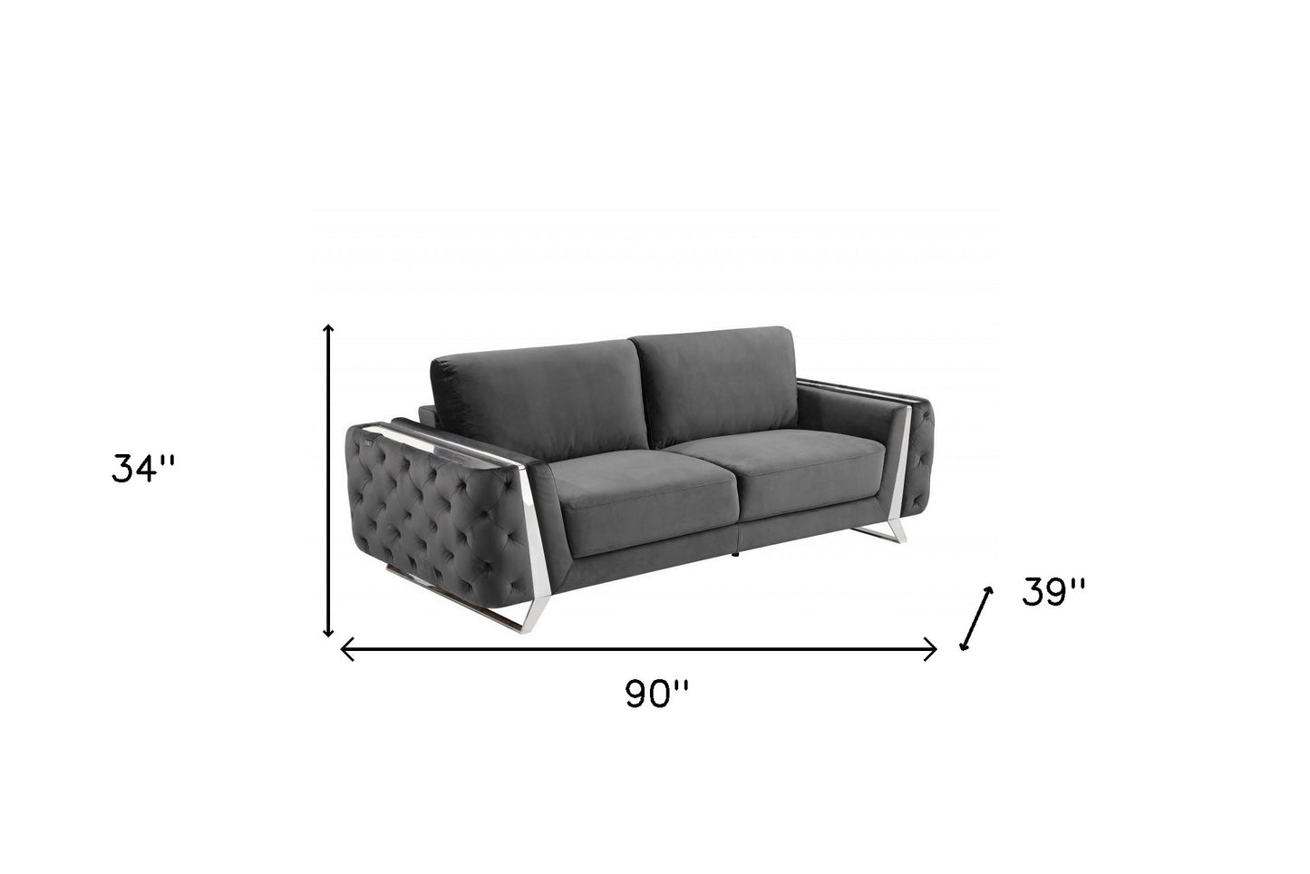 90" Dark Gray And Silver Velvet Sofa
