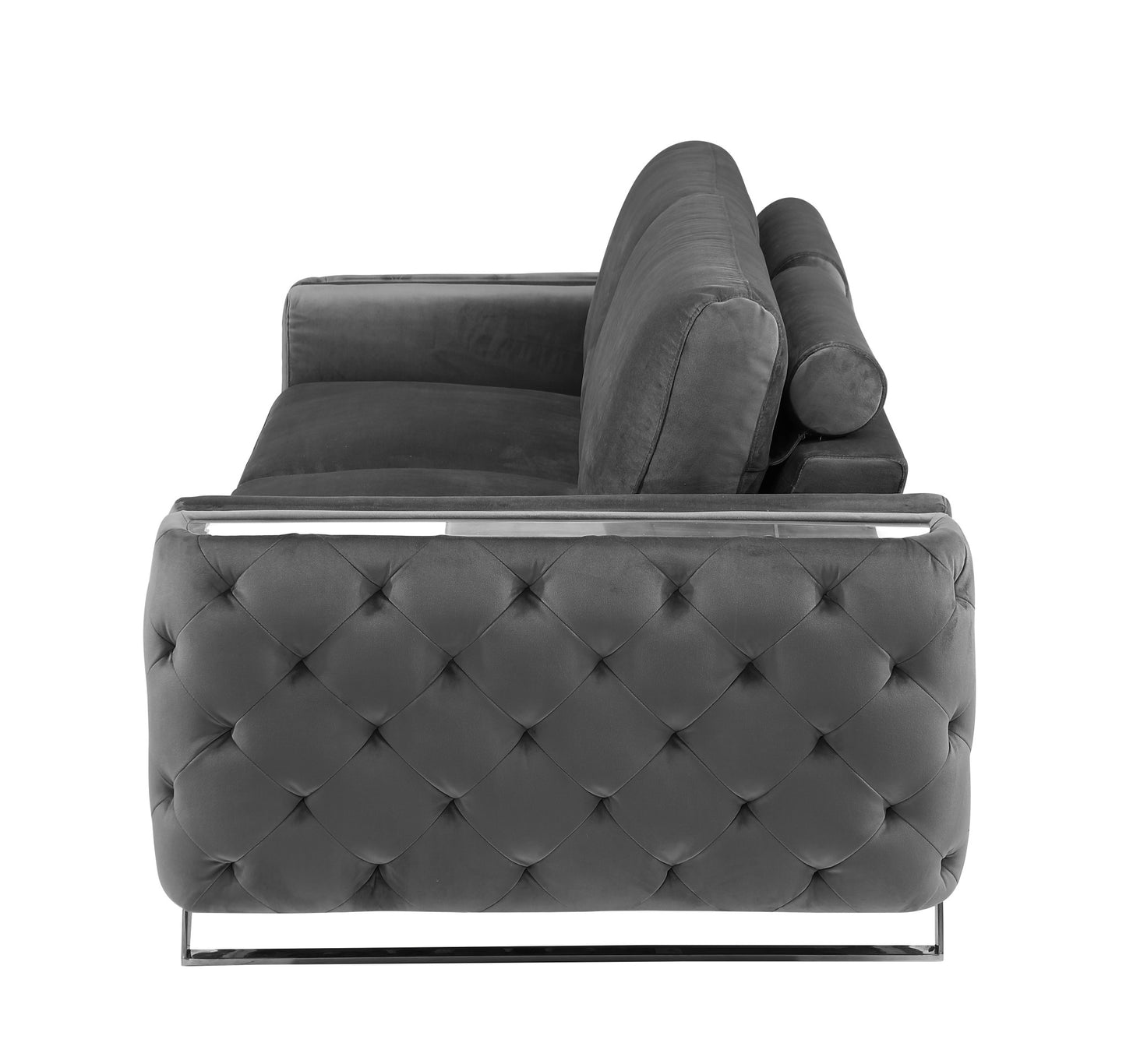 90" Dark Gray And Silver Velvet Sofa