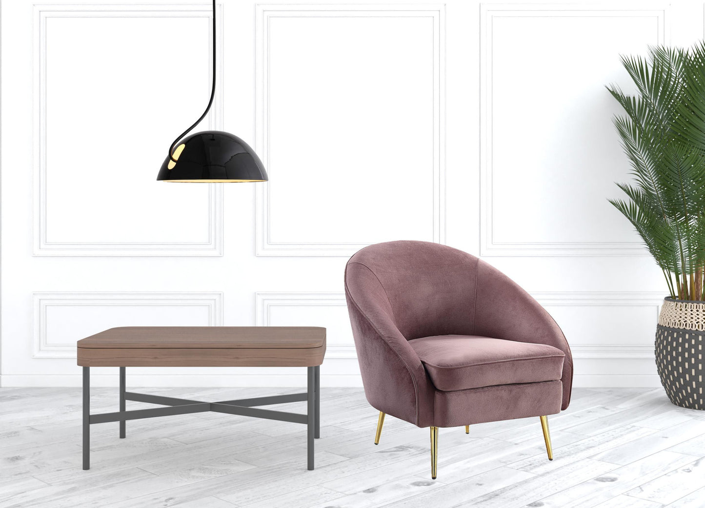 32" Pink Velvet And Gold Barrel Chair