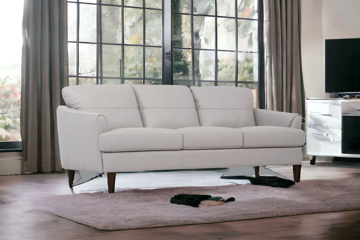 83" Pearl Gray Leather And Black Sofa