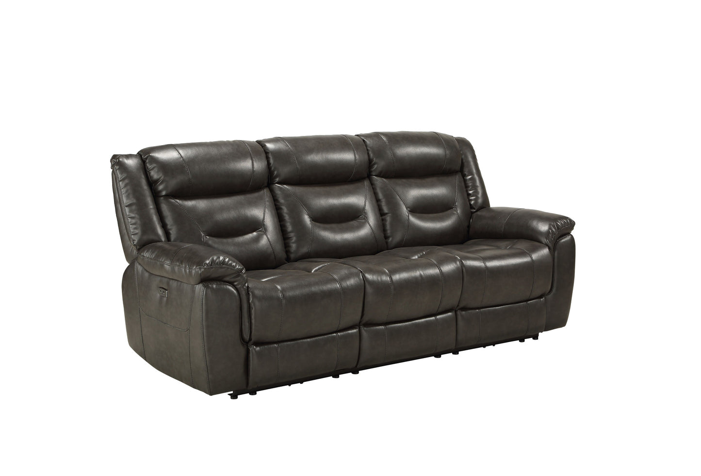 87" Gray And Black Faux Leather Reclining USB Sofa