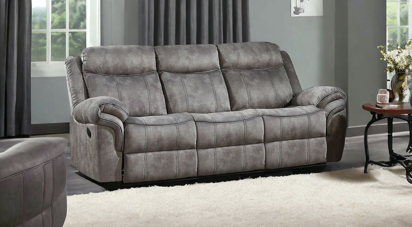 87" Gray And Black Velvet Reclining USB Sofa