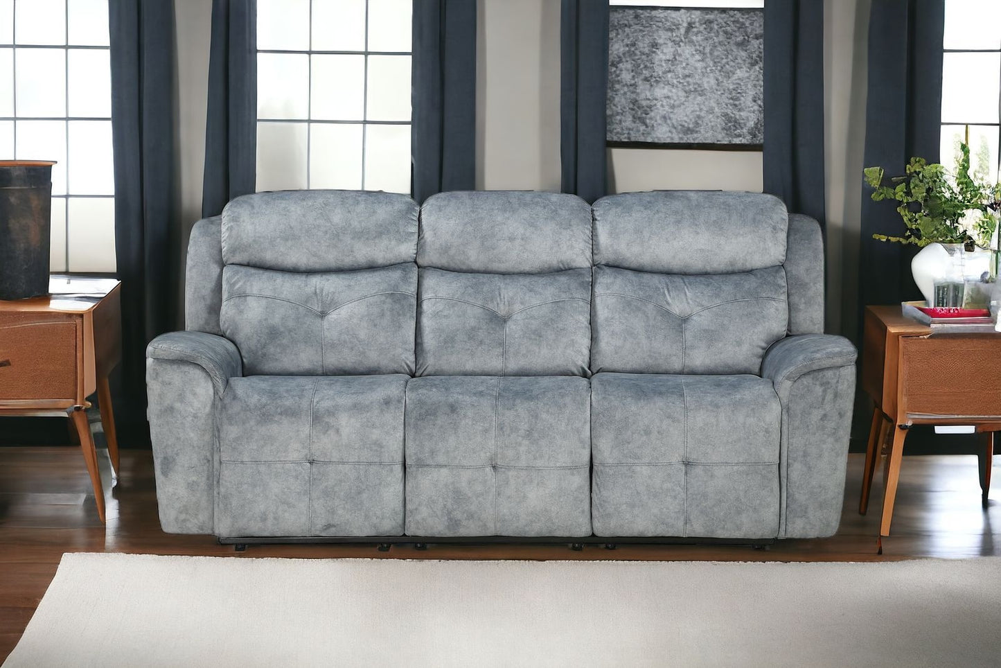 83" Gray And Black Velvet Reclining Sofa