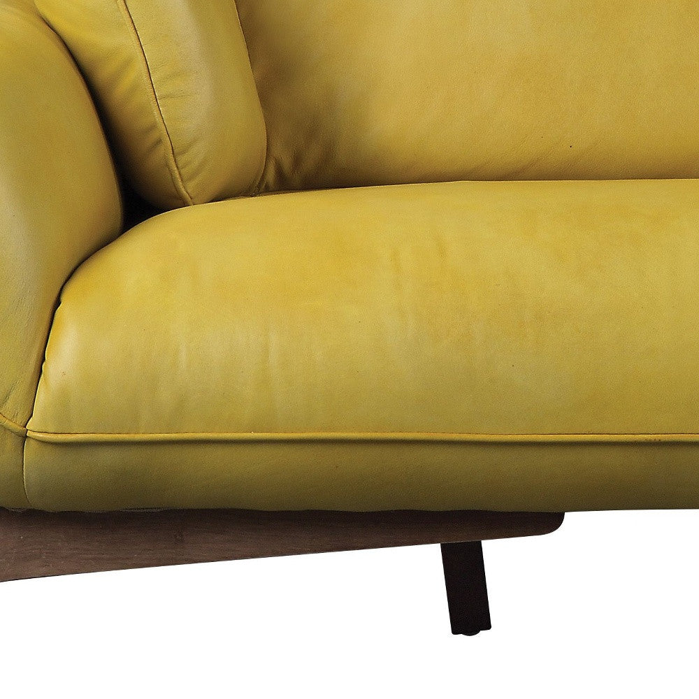90" Mustard Leather And Black Sofa