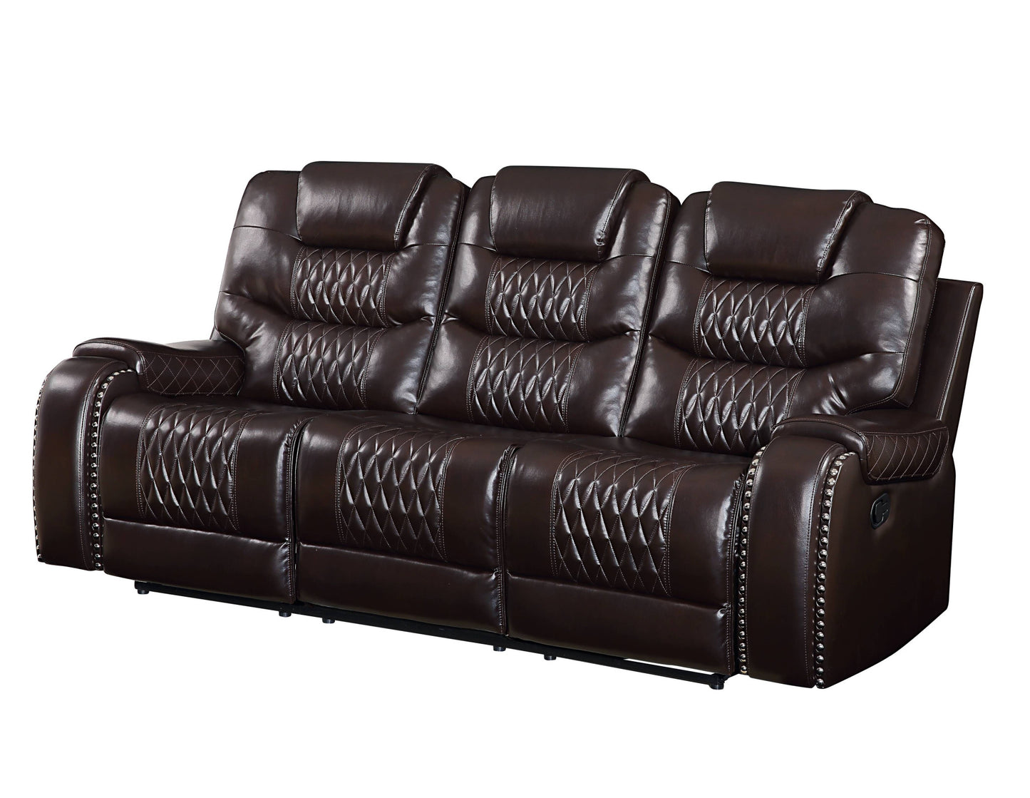 90" Brown And Black Faux Leather Reclining Sofa