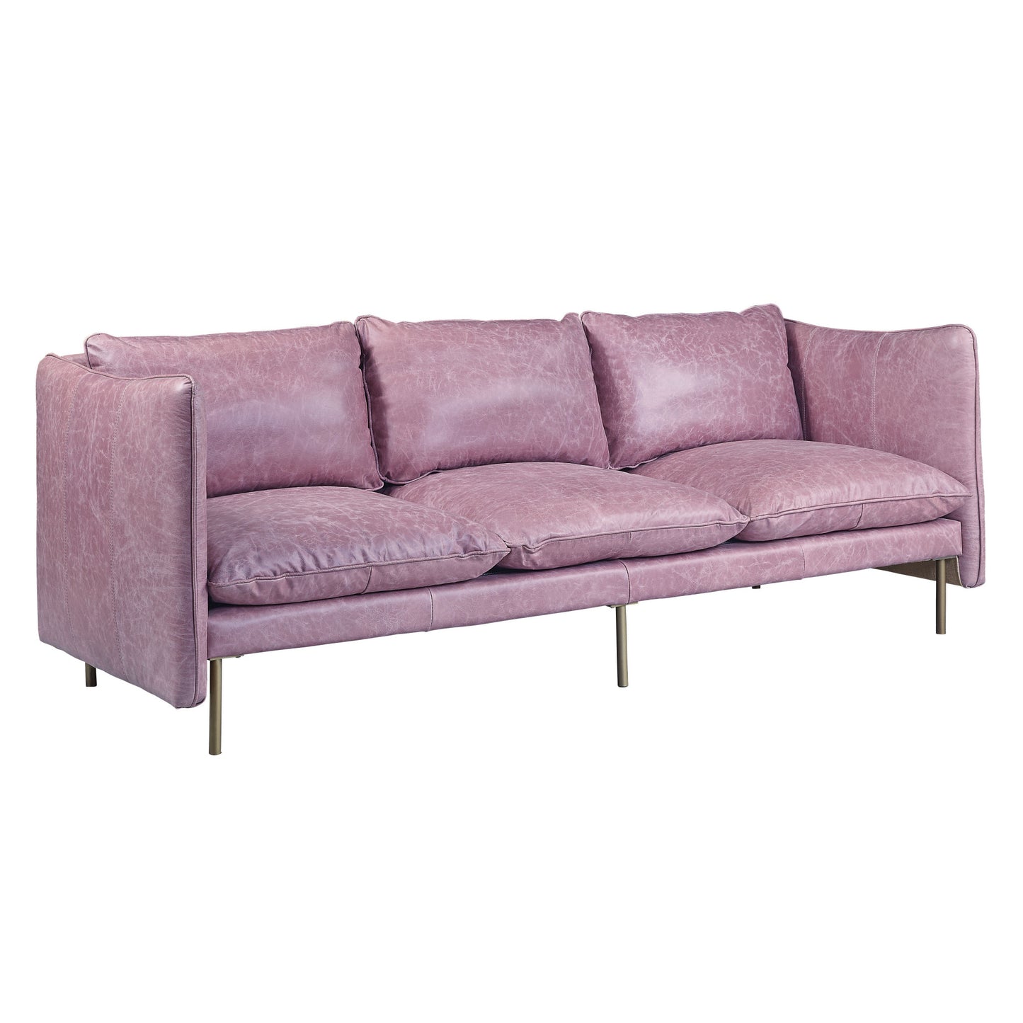 91" Wisteria Top Grain Leather And Black Sofa
