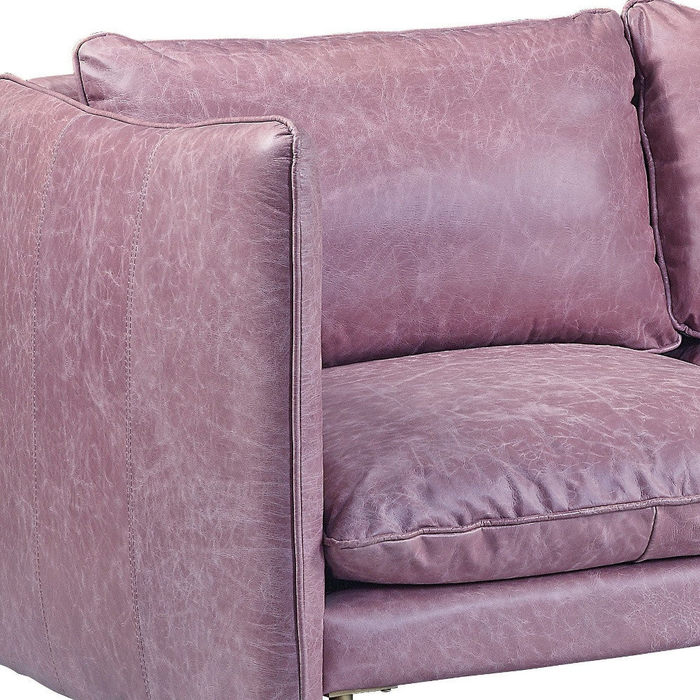 91" Wisteria Top Grain Leather And Black Sofa