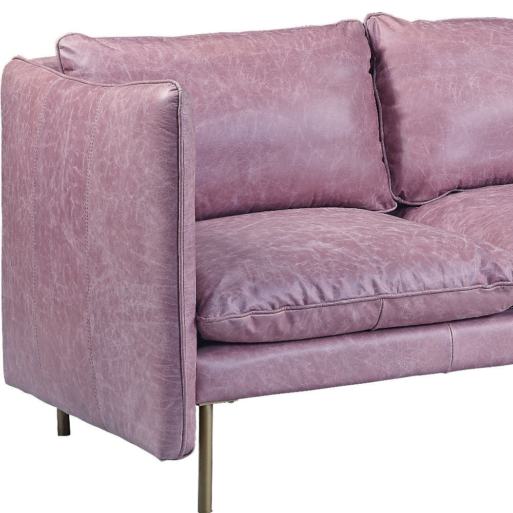 91" Wisteria Top Grain Leather And Black Sofa