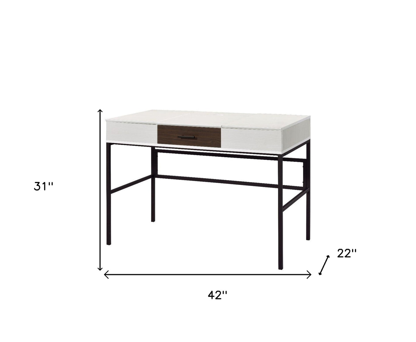 42" White Natural Wood and Black Rectangular Writing Desk with USB