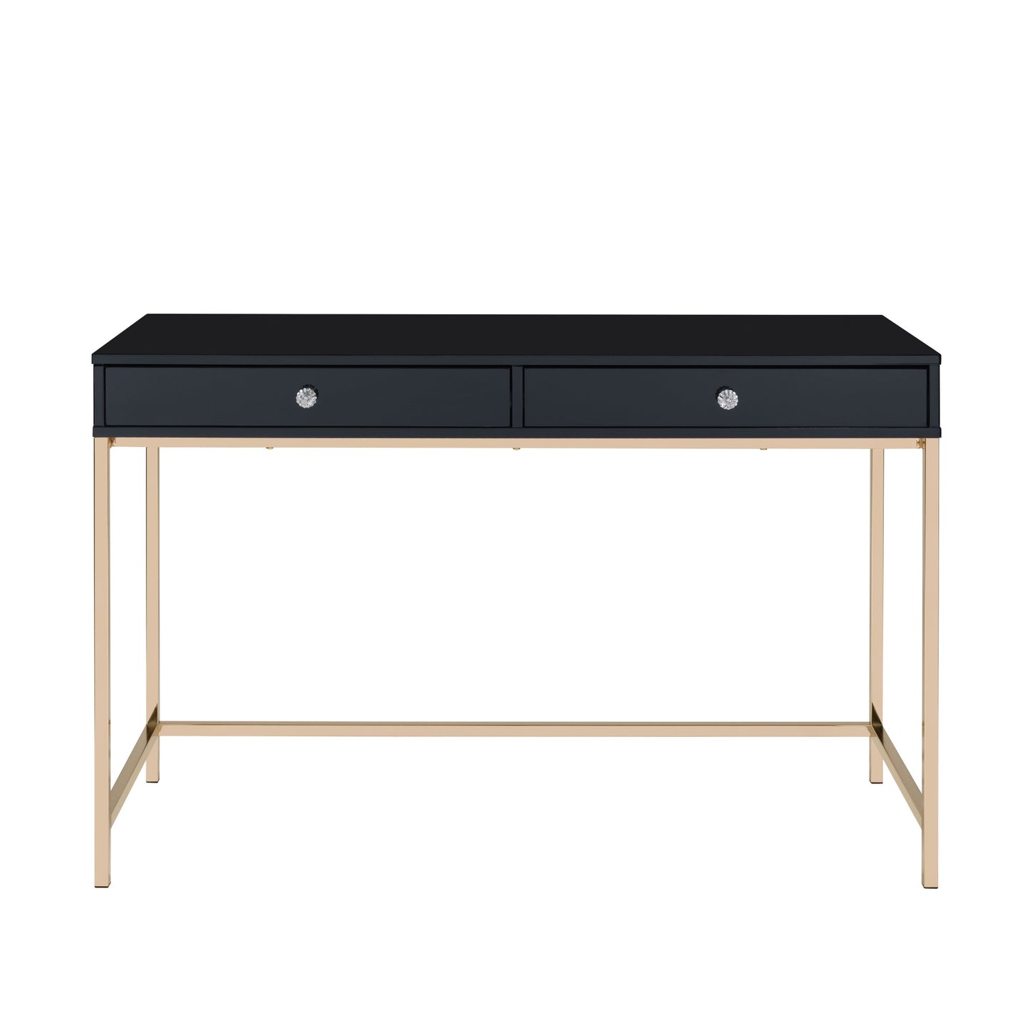 47" Black And Gold Wood Writing Desk With Two Drawers