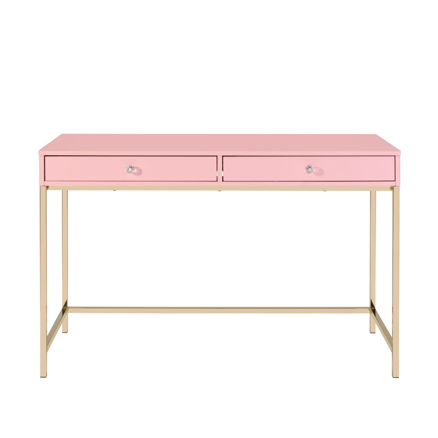 47" Pink And Gold Glam Rectangular Writing Desk With Two Drawers