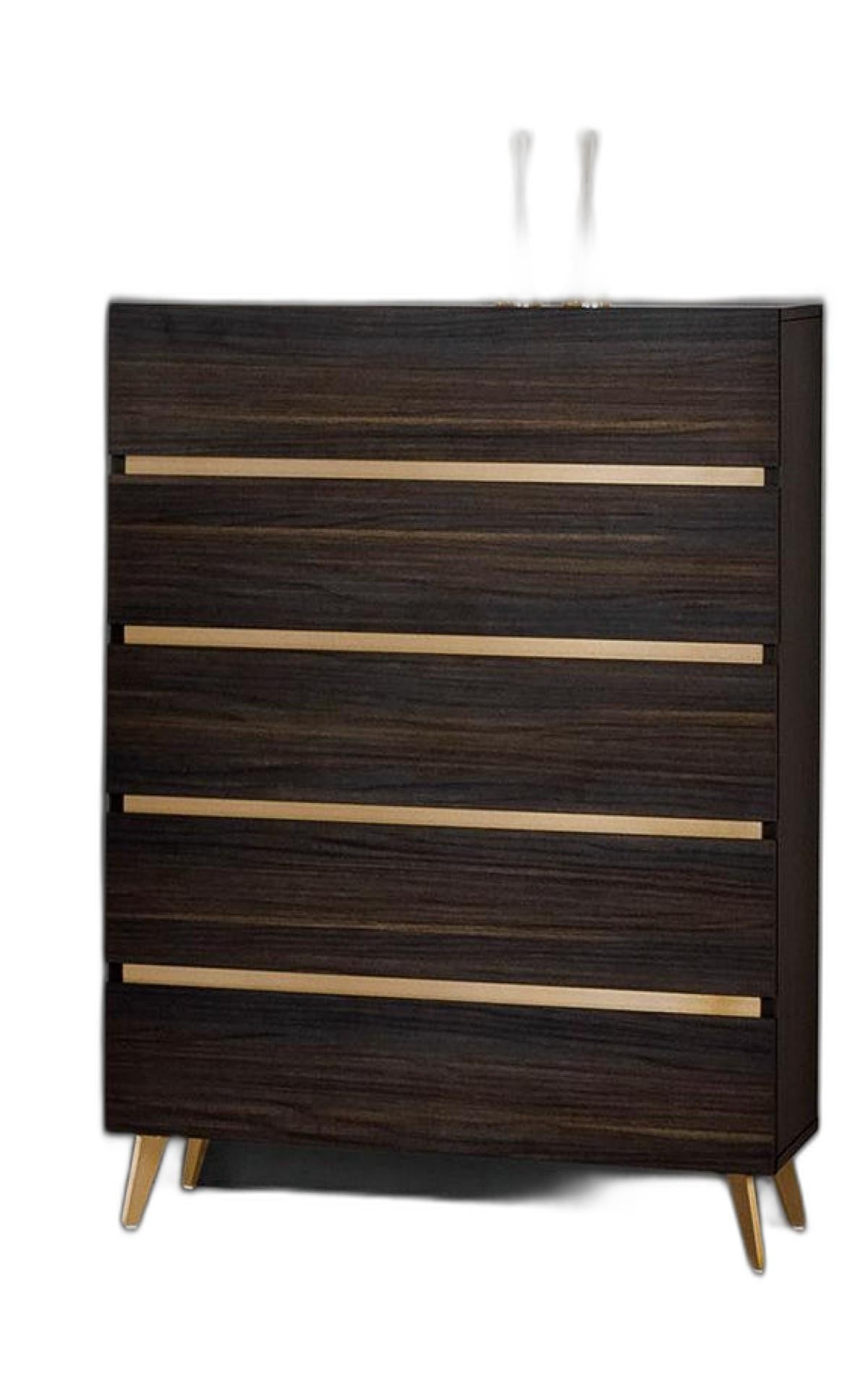 33" Drk Brown White Marble Manufactured Wood + Solid Wood Stainless Steel Five Drawer Chest