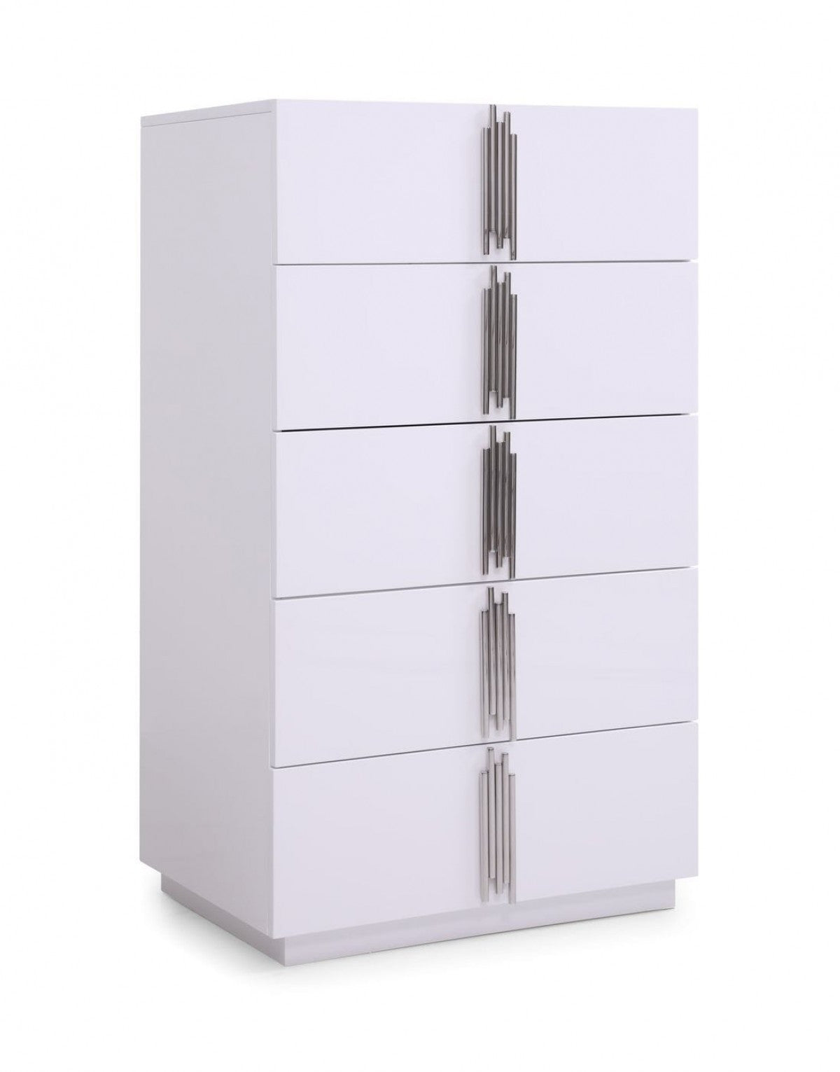 30" White Silver Manufactured Wood + Solid Wood Stainless Steel Five Drawer Chest