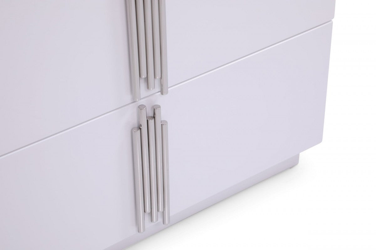30" White Silver Manufactured Wood + Solid Wood Stainless Steel Five Drawer Chest