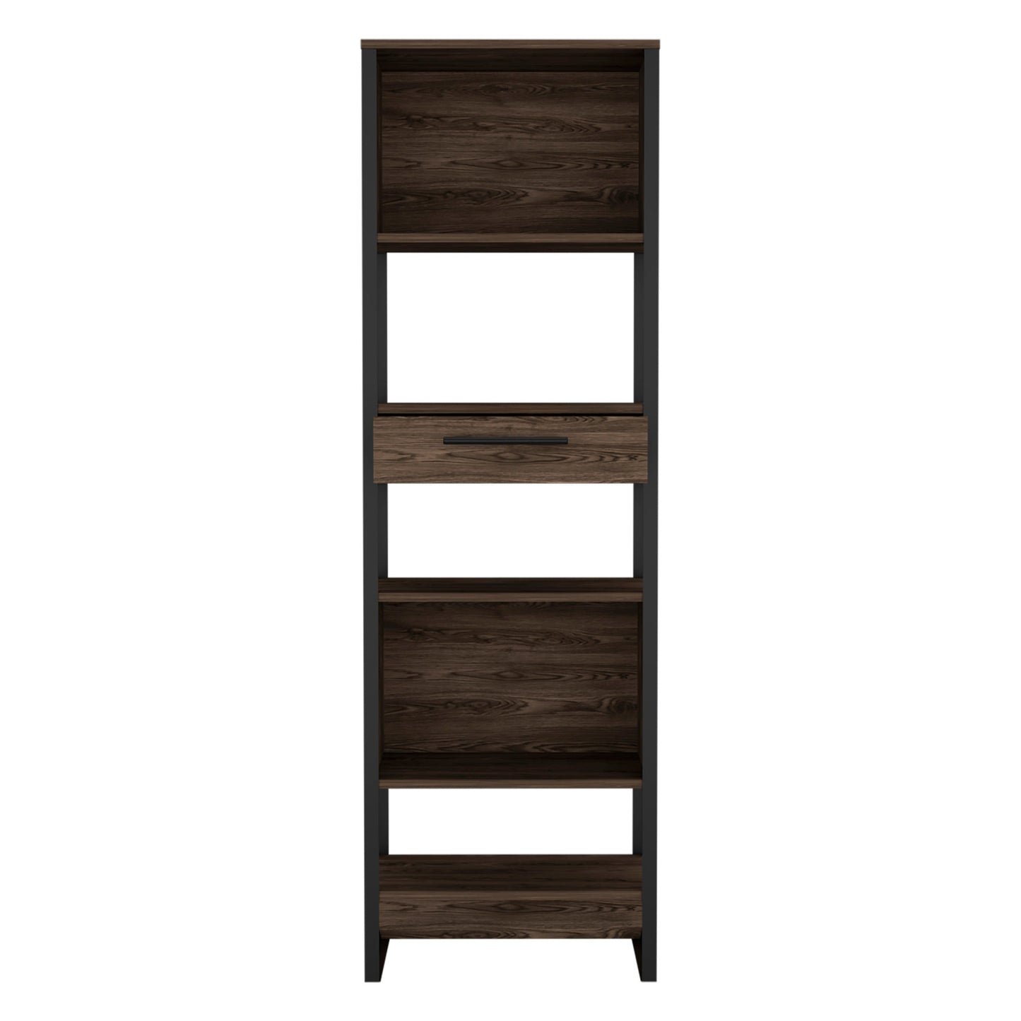 63" Dark Walnut Particleboard Five Tier Standard Bookcase With A Drawer