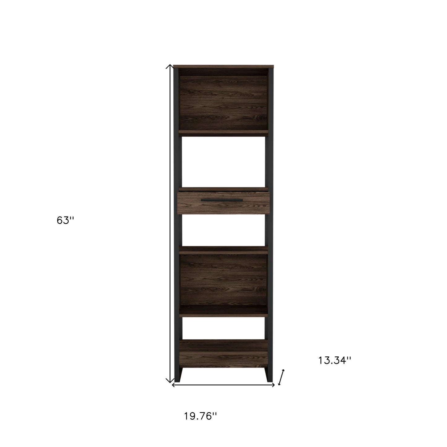 63" Dark Walnut Particleboard Five Tier Standard Bookcase With A Drawer