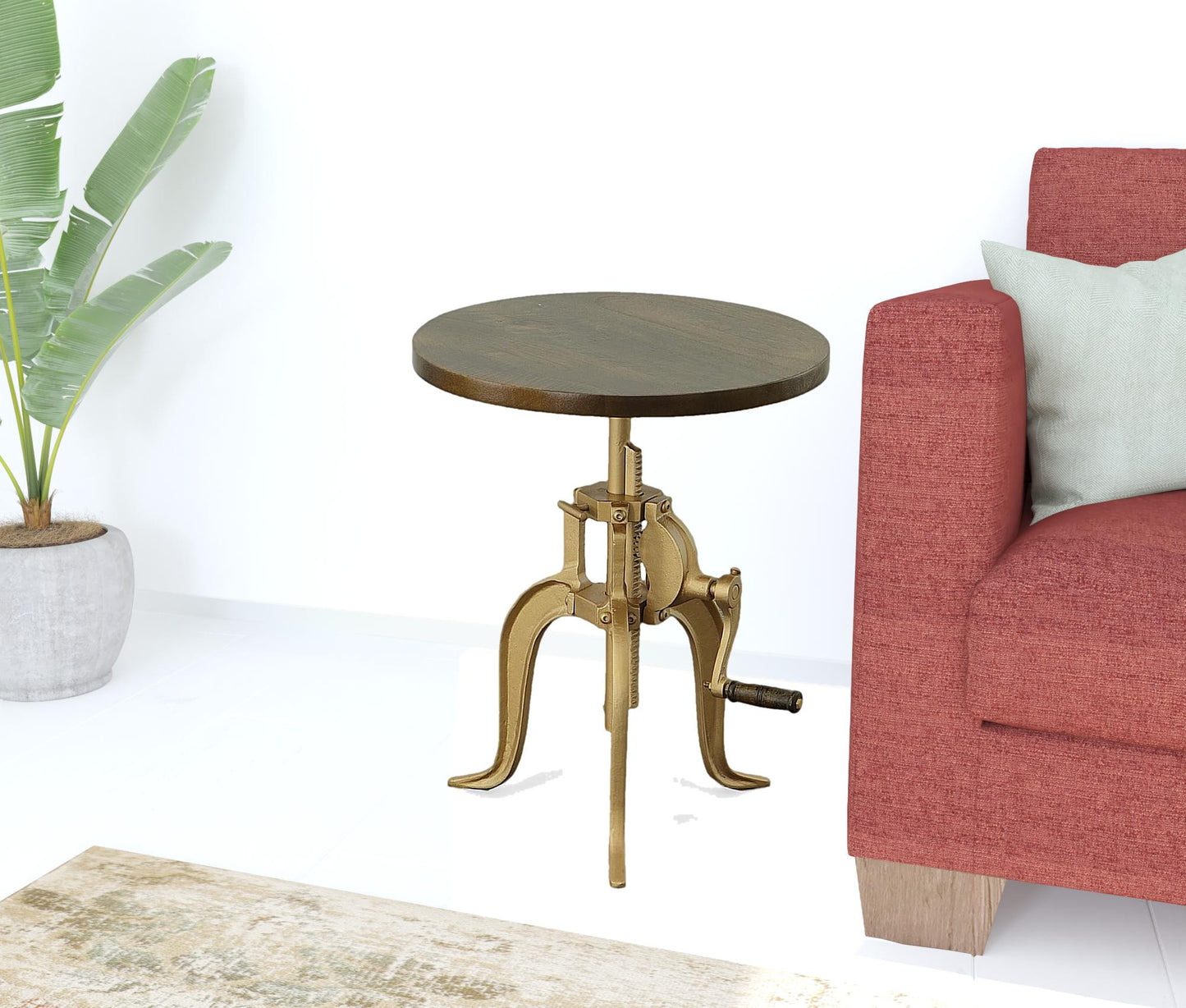 19" Gold And Elm Solid Wood Round End Table