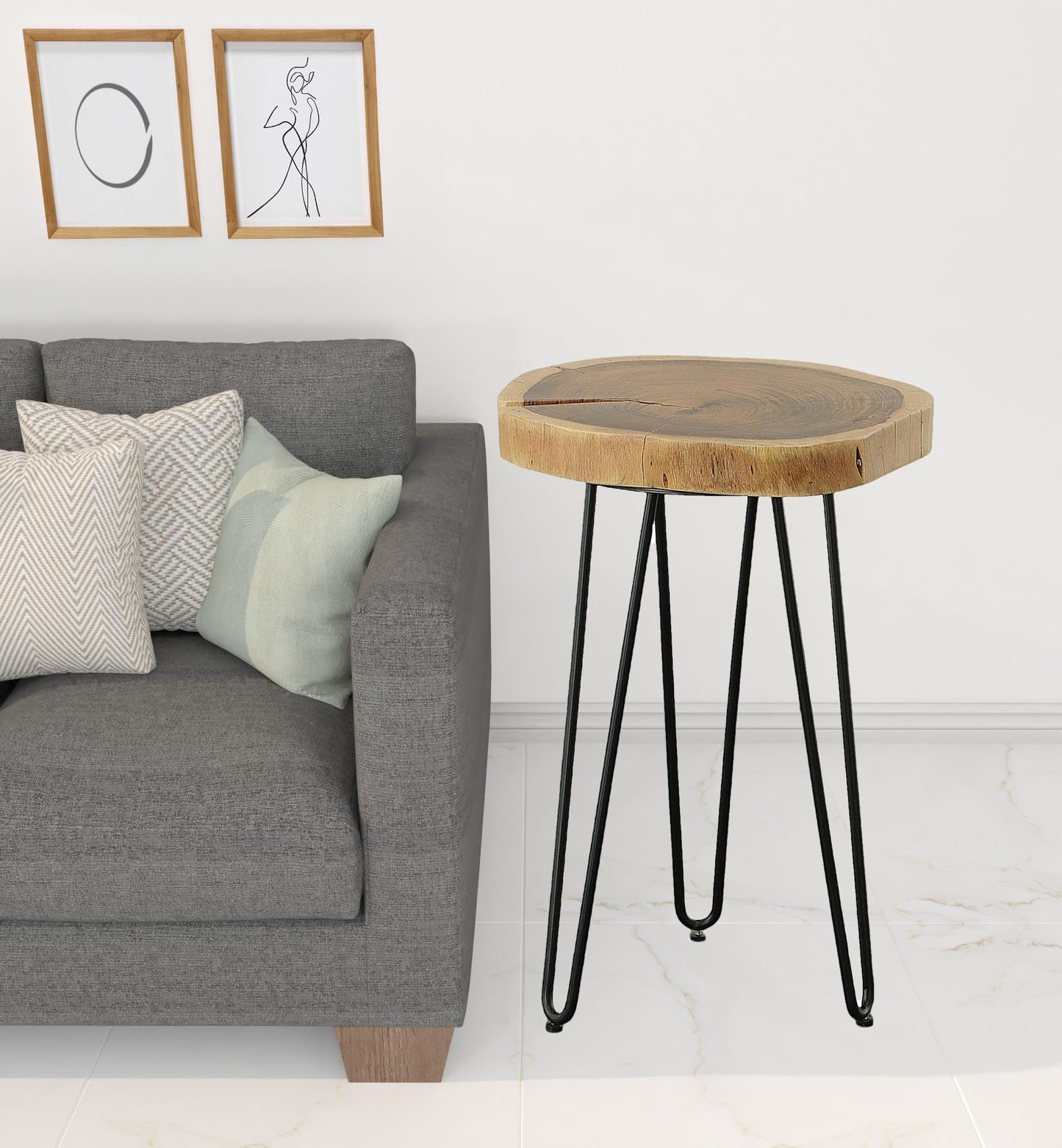 26" Black And Natural Solid Wood Live Edge Round End Table