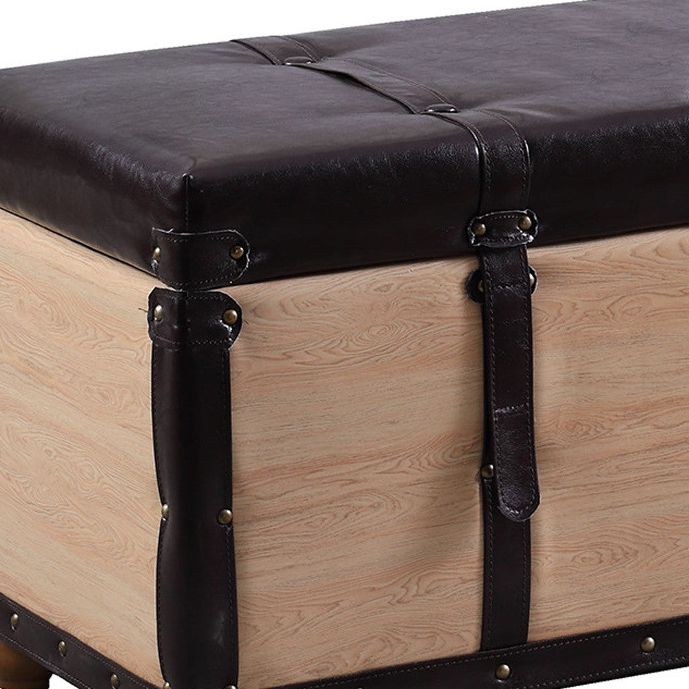 17" Black and Brown Upholstered Faux Leather Bench with Flip top