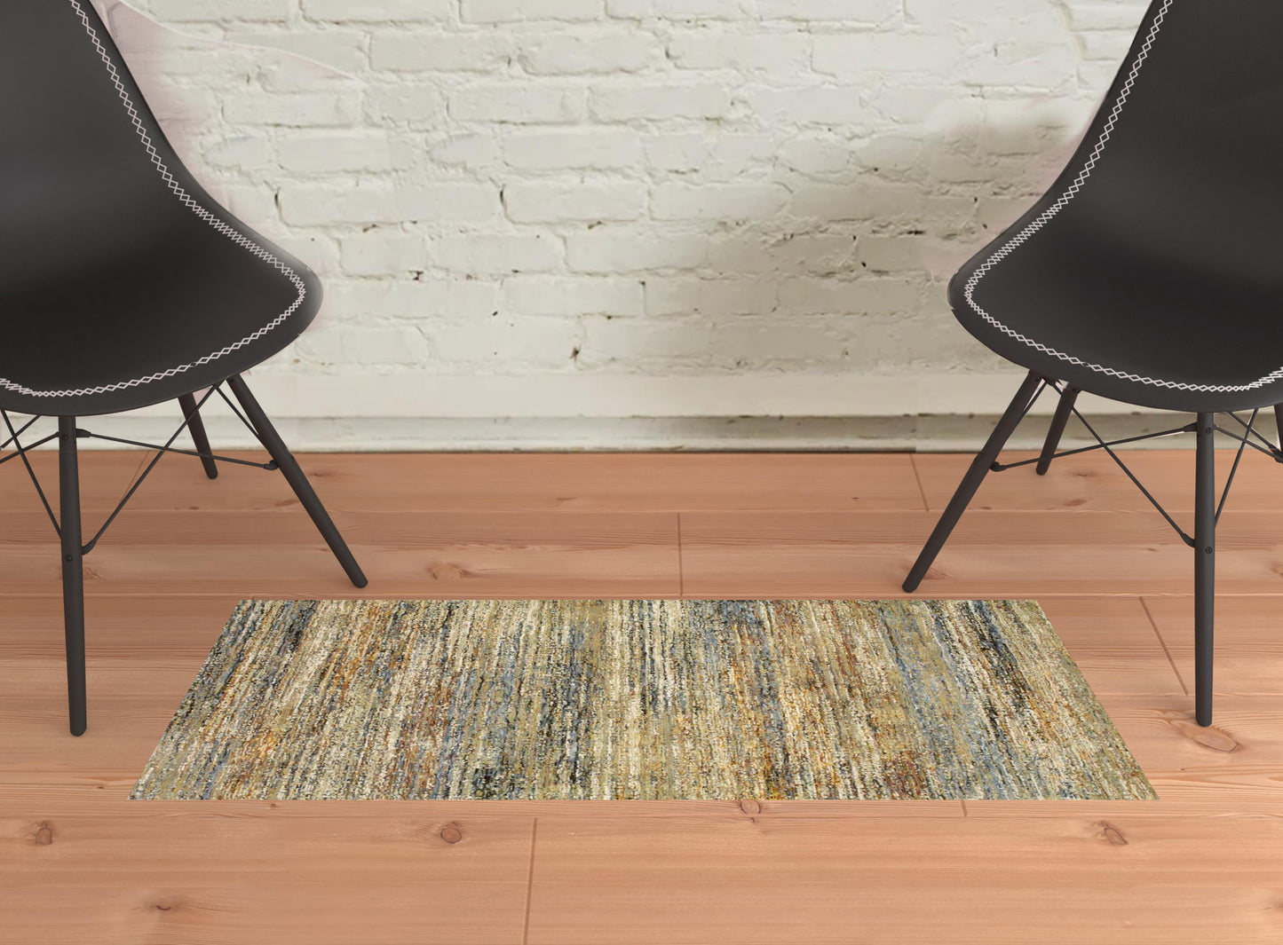 2' X 3' Gold Grey Tan Blue Green And Brown Abstract Power Loom Stain Resistant Area Rug