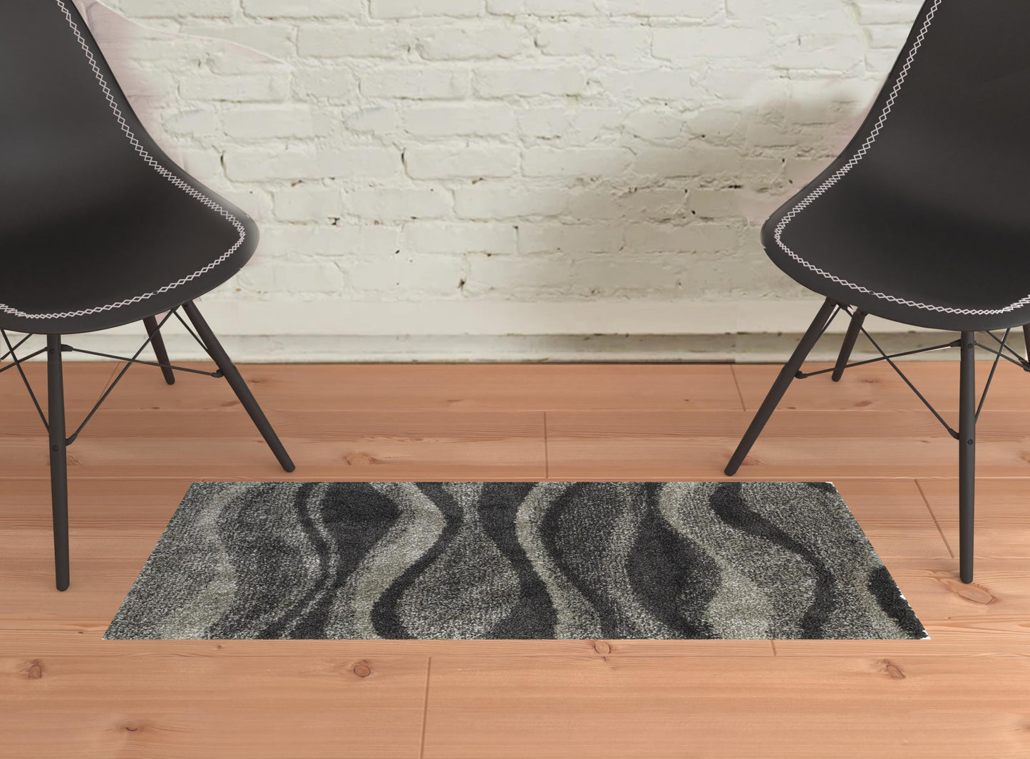 2' X 3' Charcoal Silver And Grey Abstract Shag Power Loom Stain Resistant Area Rug