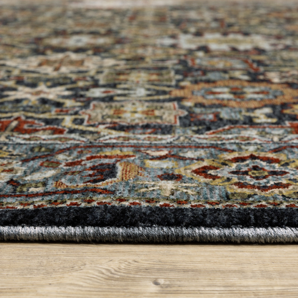 2' X 8' Blue And Beige Oriental Power Loom Runner Rug With Fringe